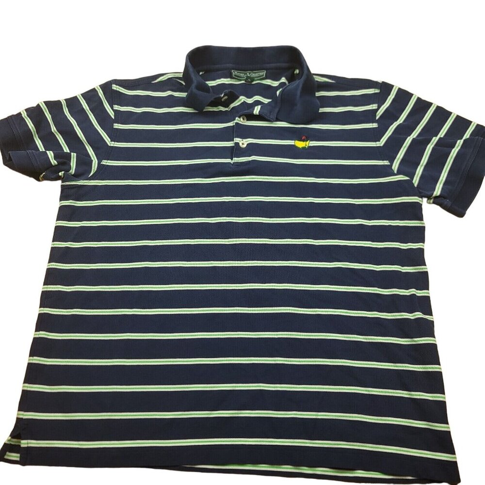 Masters Collection‎ Mens L Shirt Golf Performance Navy Green Stripe Polo Augusta
